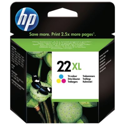 hp 22XL High Yield Ink Cartridge, Tri-Colour Single Pack, C9352CE hp 22XL High Yield Ink Cartridge, Tri-Colour Single Pack, C9352CE
